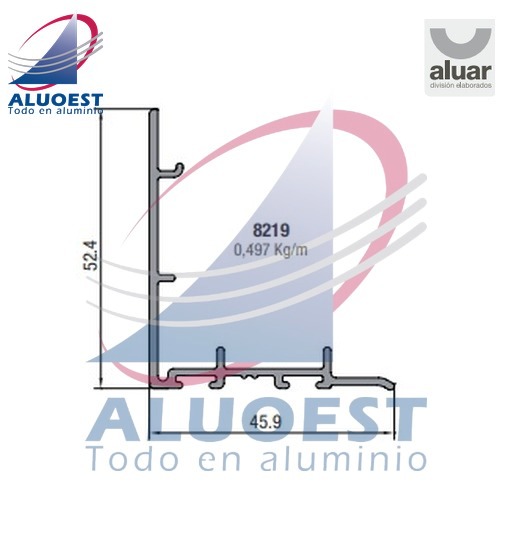 Perfil Aluar 8219 línea A40 - Suplemento cruce central hoja corte 45° - Aluoest