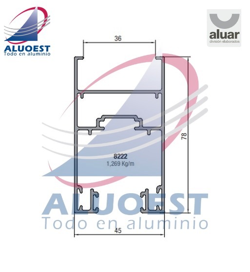 Perfil Aluar 8222 línea A40 - Hoja corte 45° DVH - Aluoest