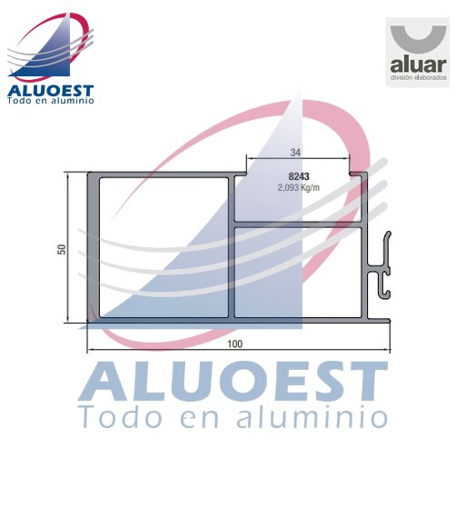Perfil Aluar 8243 línea A40 - Parante central reforzado 100 mm hoja corte 90° DVH - Aluoest