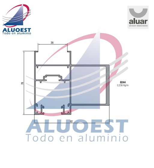 Perfil Aluar 8244 línea A40 - Parante central reforzado 100 mm hoja corte 45° DVH - Aluoest