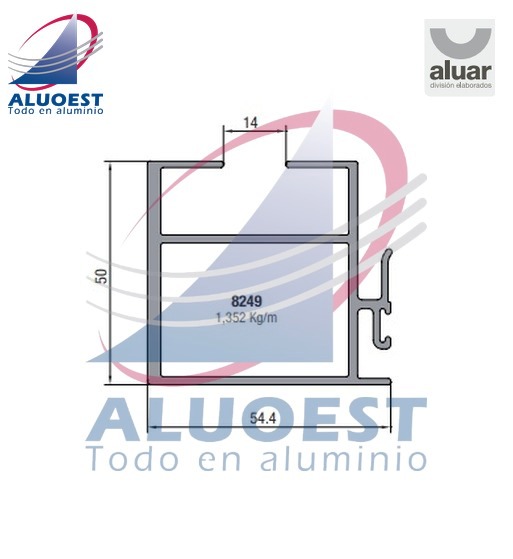 Perfil Aluar 8249 línea A40 - Parante central hoja corte 90° vidrio simple - Aluoest