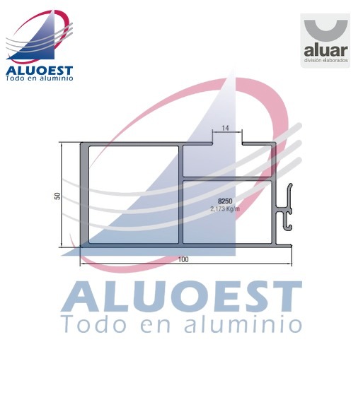 Perfil Aluar 8250 línea A40 - Parante central reforzado 100 mm hoja corte 90° - Aluoest