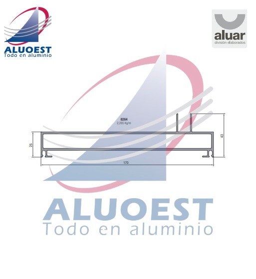 Perfil Aluar 8264 línea A40 - Jamba marco corrediza 3 guías - Aluoest
