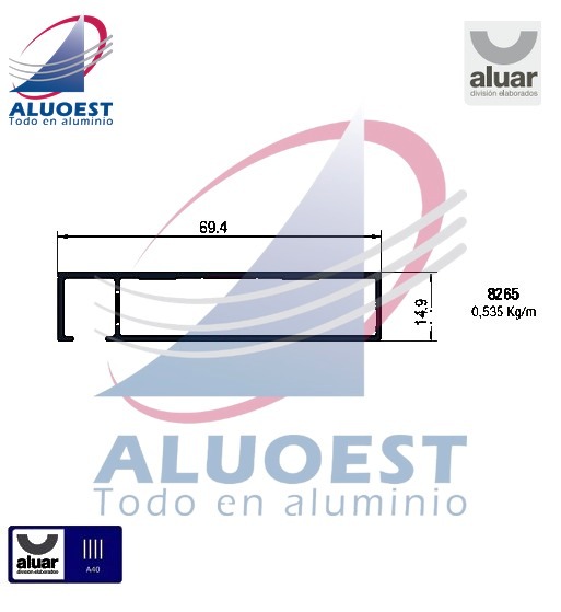 Perfil Aluar 8265 línea A40 - Premarco 70 mm - Aluoest