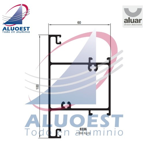Perfil Aluar 8336 línea A40 - Travesaño de hoja puerta de rebatir - Aluoest