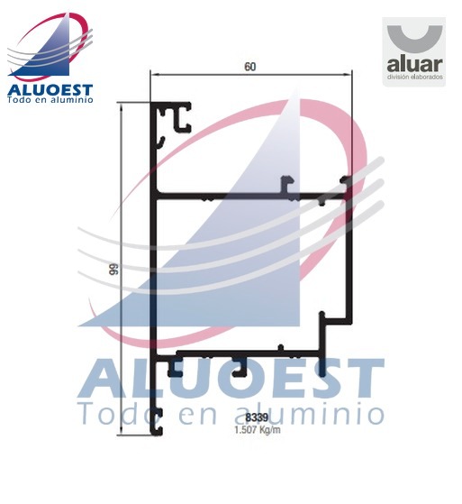 Perfil Aluar 8339 línea A40 - Hoja puerta de rebatir hacia el exterior - Aluoest