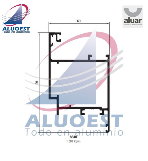 Perfil Aluar 8340 línea A40 - Hoja puerta de rebatir hacia el interior - Aluoest