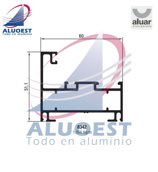 Perfil Aluar 8342 línea A40 - Paño fijo / marco escalonado ventana de abrir / - Aluoest