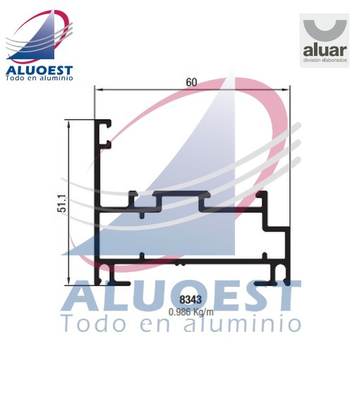 Perfil Aluar 8343 línea A40 - Marco coplanar ventana de abrir / oscilobatiente / puerta - Aluoest
