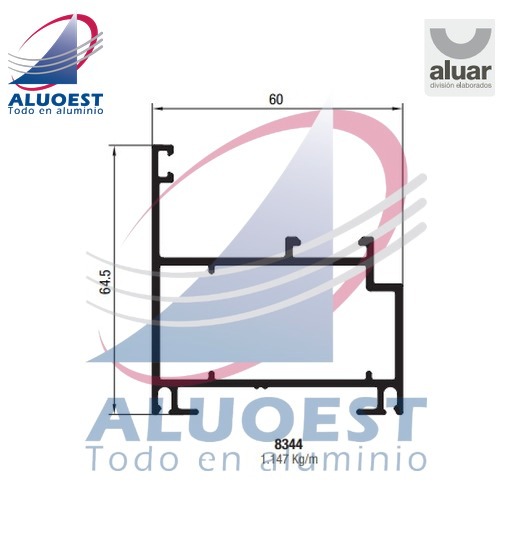 Perfil Aluar 8344 línea A40 - Marco coplanar reforzado puerta de rebatir - Aluoest