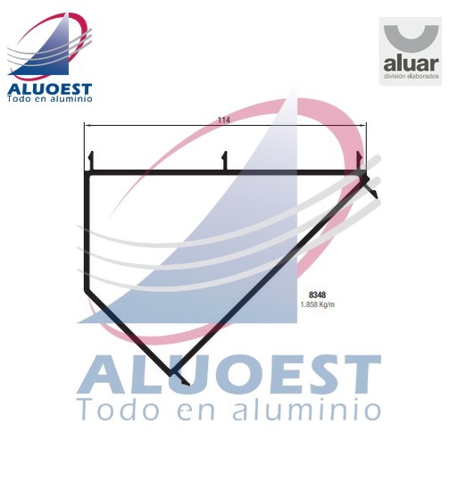 Perfil Aluar 8348 línea A40 - Acople 135º marcos 114 mm / marcos 114 mm a marcos 60 mm - Aluoest