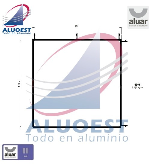 Perfil Aluar 8349 línea A40 - Acople 90º marcos 114 mm / - Aluoest