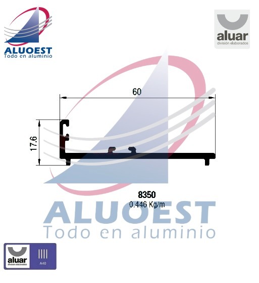 Perfil Aluar 8350 línea A40 - Suplemento inferior hoja puerta de rebatir - Aluoest