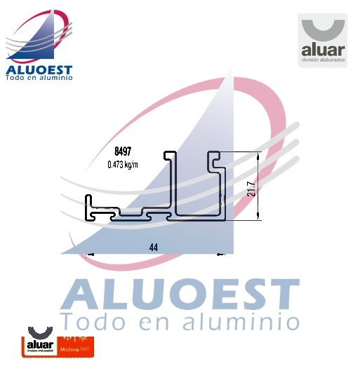 Perfil Aluar 8497 - Complemento zócalo puerta de rebatir - Aluoest