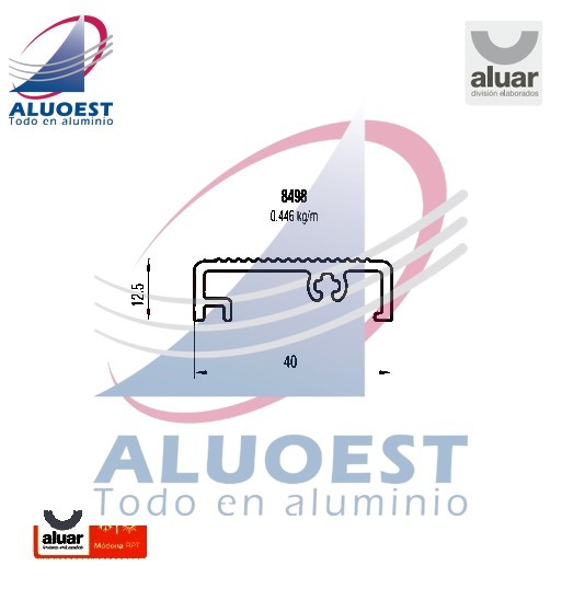 Perfil Aluar 8498 - Umbral de marco puerta de rebatir - Aluoest