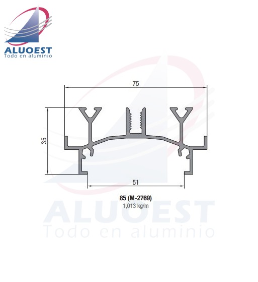 Perfil Aluar 85 línea Complementarios - Larguero techo vidriado - Aluoest