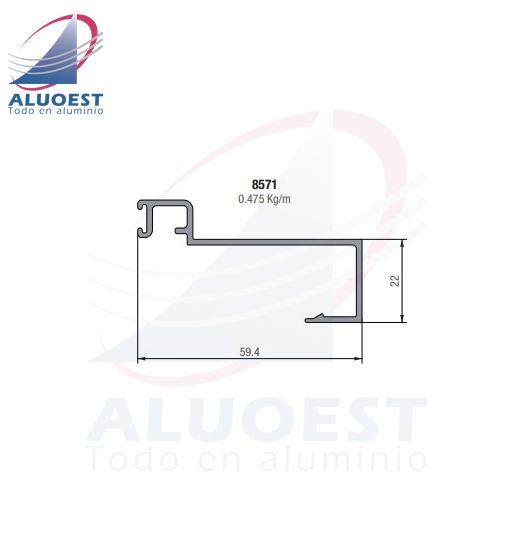 Perfil Aluar 8571 línea A40 - Tapa umbral y dintel Sistema Fijo-Móvil - Aluoest