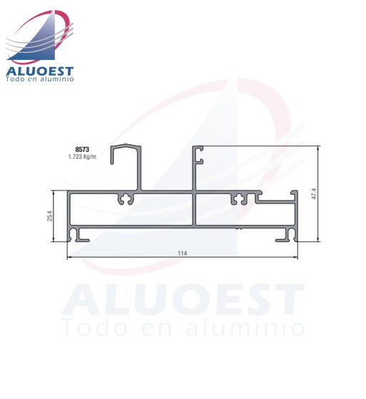 Perfil Aluar 8573 línea A40 - Umbral y dintel de marco Sistema Fijo-Móvil - Aluoest