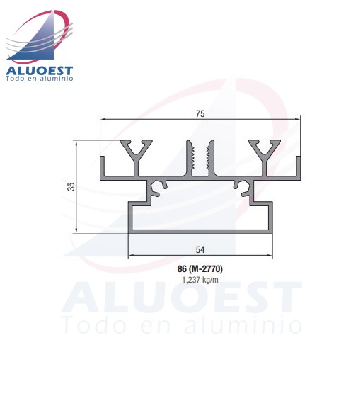 Perfil Aluar 86 línea Complementarios - Travesaño techo vidriado - Aluoest