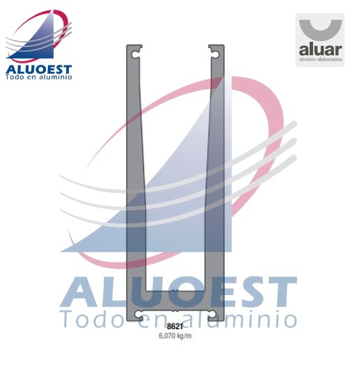 Perfil Aluar 8621 línea A40 Cristal - Baranda fijación central - Aluoest