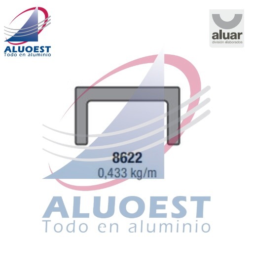 Perfil Aluar 8622 línea A40 Cristal - Apoyo vidrio baranda fijación central - Aluoest