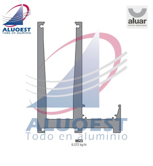 Perfil Aluar 8623 línea A40 Cristal - Apoyo vidrio baranda fijación central - Aluoest