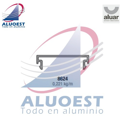 Perfil Aluar 8624 línea A40 Cristal - Tapa para perfiles 8623, 8625 y 8631 - Aluoest