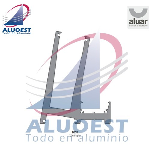 Perfil Aluar 8631 línea A40 Cristal - Baranda fijación lateral vidrio inclinado - Aluoest