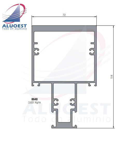 Perfil Aluar 8648 línea A40 - Travesaño vertical parte PF Sistema Fijo-Móvil - Aluoest