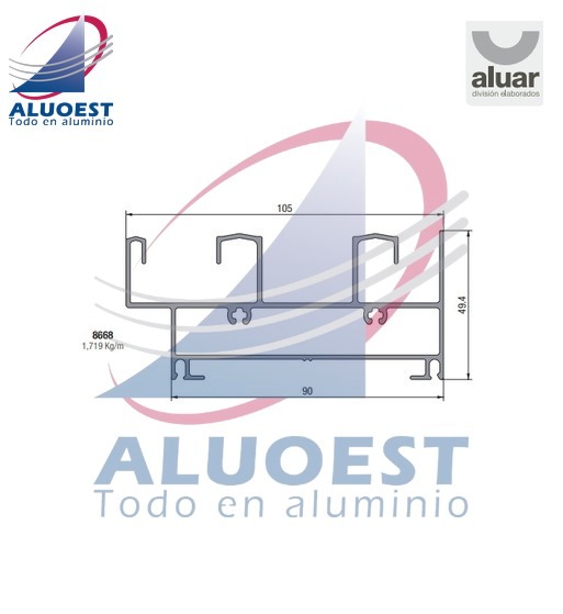 Perfil Aluar 8668 línea A40 Compact - Umbral y dintel de marco 2 guías con mosquitero - Aluoest