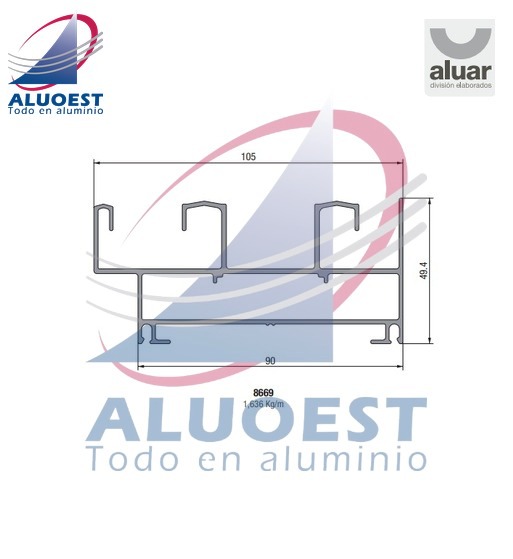 Perfil Aluar 8669 línea A40 Compact - Marco perimetral 2 guías con mosquitero corte a 45º - Aluoest