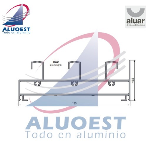 Perfil Aluar 8672 línea A40 Compact - Umbral y dintel de marco 3 guías corte a 90º - Aluoest