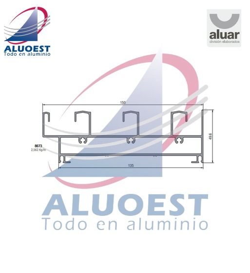 Perfil Aluar 8673 línea A40 Compact - Umbral y dintel de marco 3 guías con mosquitero - Aluoest