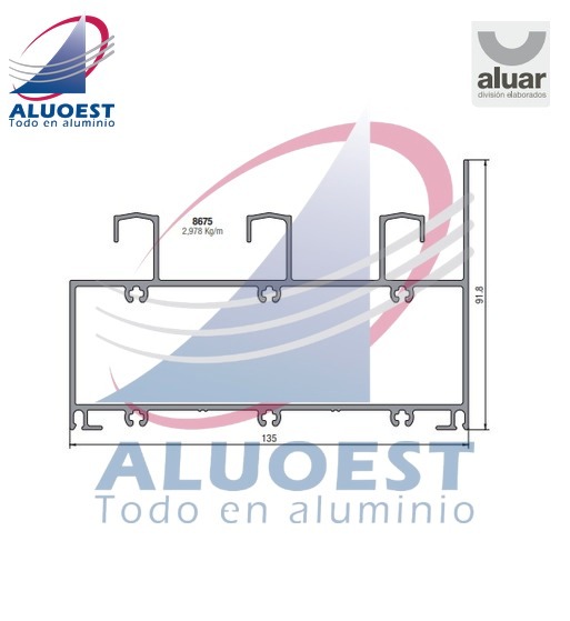 Perfil Aluar 8675 línea A40 Compact - Umbral alto de marco 3 guías corte a 90º - Aluoest