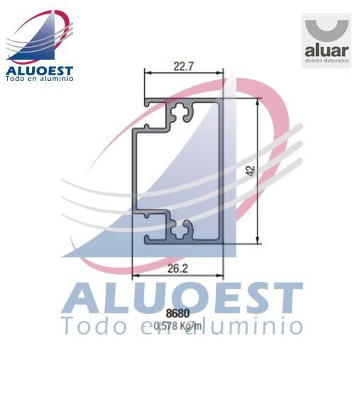 Perfil Aluar 8680 línea A40 - Travesaño mosquitero - Aluoest