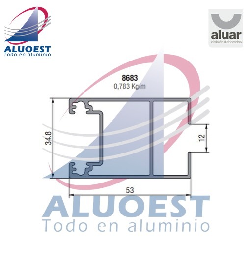 Perfil Aluar 8683 línea A40 Compact - Parante lateral de hoja corte a 90º para vidrio simple - Aluoest