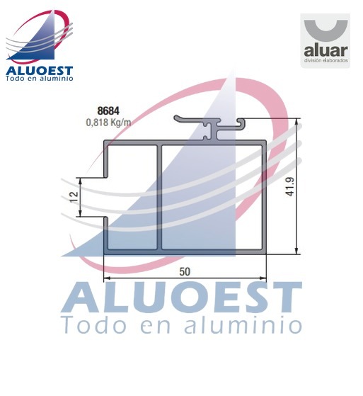 Perfil Aluar 8684 línea A40 Compact - Parante central de hoja corte a 90º para vidrio simple - Aluoest