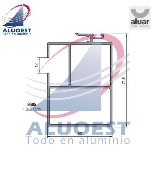 Perfil Aluar 8685 línea A40 Compact - Parante central reforzado de hoja corte a 90º - Aluoest