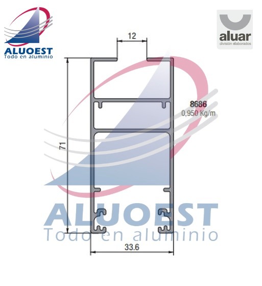Perfil Aluar 8686 línea A40 Compact - Hoja perimetral corte a 45º para vidrio simple - Aluoest