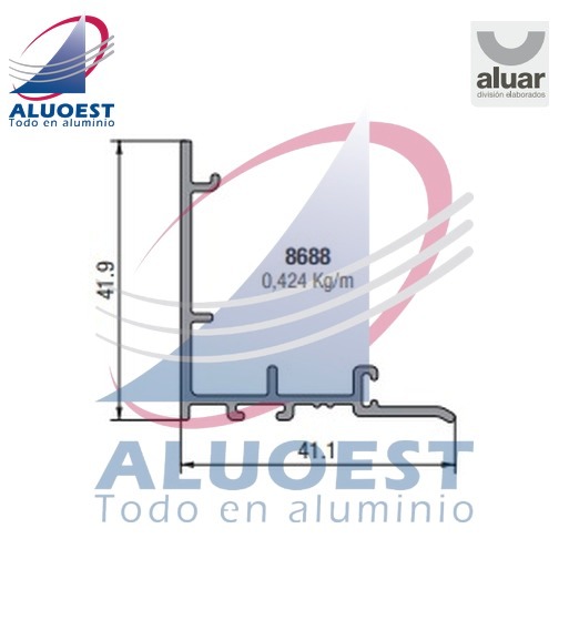 Perfil Aluar 8688 línea A40 Compact - Suplemento cruce parante central de hoja corte a 45º - Aluoest