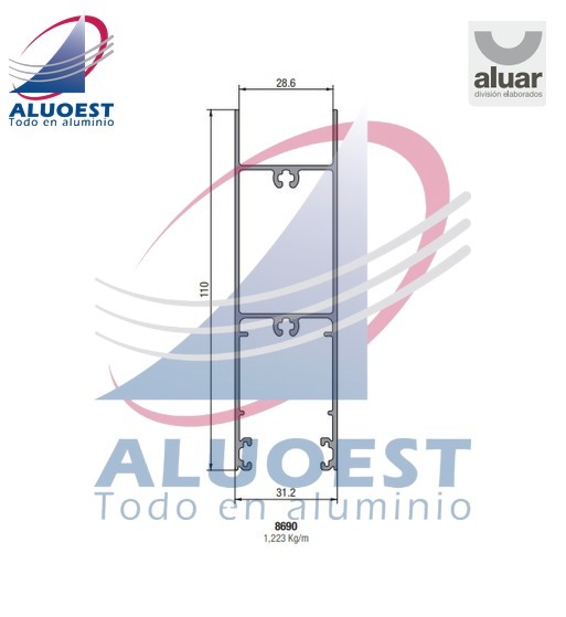 Perfil Aluar 8690 línea A40 Compact - Zócalo alto de hoja corte a 90º para DVH - Aluoest