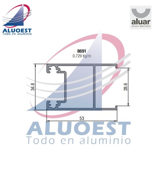 Perfil Aluar 8691 línea A40 Compact - Parante lateral de hoja corte a 90º para DVH - Aluoest