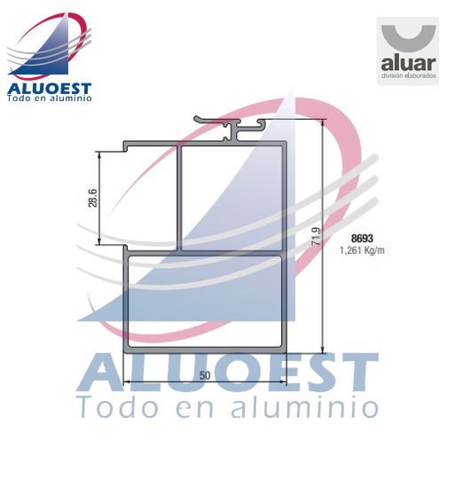 Perfil Aluar 8693 línea A40 Compact - Parante central reforzado de hoja corte a 90º para DVH - Aluoest