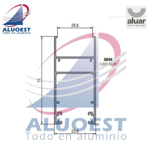 Perfil Aluar 8694 línea A40 Compact - Hoja perimetral corte a 45º para DVH - Aluoest
