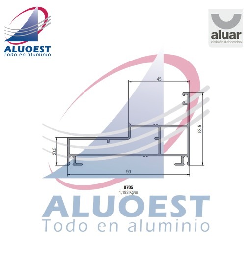 Perfil Aluar 8705 línea A40 Compact - Marco ventana desplazable - Aluoest