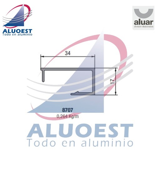 Perfil Aluar 8707 línea A40 Compact - Contravidrio borde recto 34 mm para corte a 45º - Aluoest