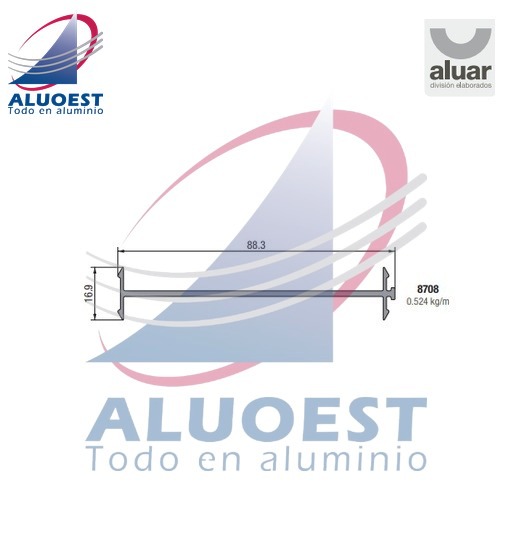 Perfil Aluar 8708 línea A40 Compact - Acople recto para marcos de 90 mm - Aluoest