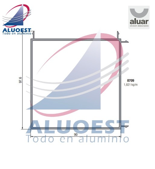 Perfil Aluar 8709 línea A40 Compact - Acople esquina 90º para marcos de 90 mm - Aluoest