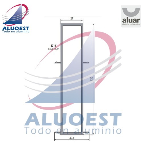 Perfil Aluar 8711 línea A40 Compact - Acople recto reforzado para marcos de 90 mm y 135 mm - Aluoest