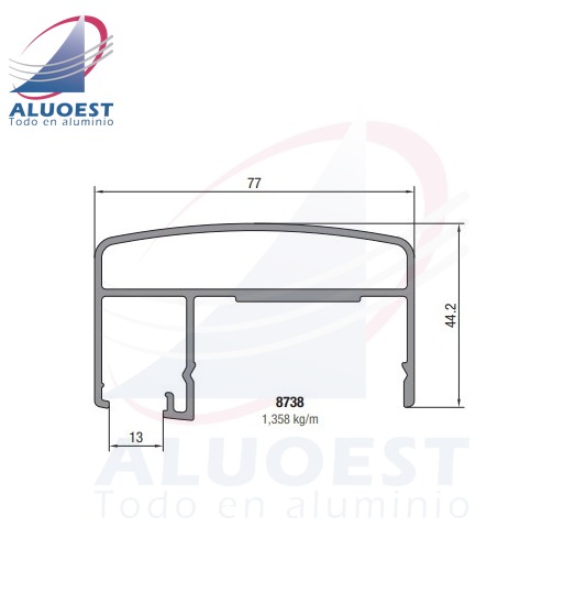 Perfil Aluar 8738 línea Complementarios - Pasamanos 44 mm porta blisán baranda balcón parante 50 mm - Aluoest